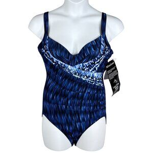Miraclesuit NWT Womens 16 Indigo Blue Sanibel One Piece Swimsuit Adj Straps
